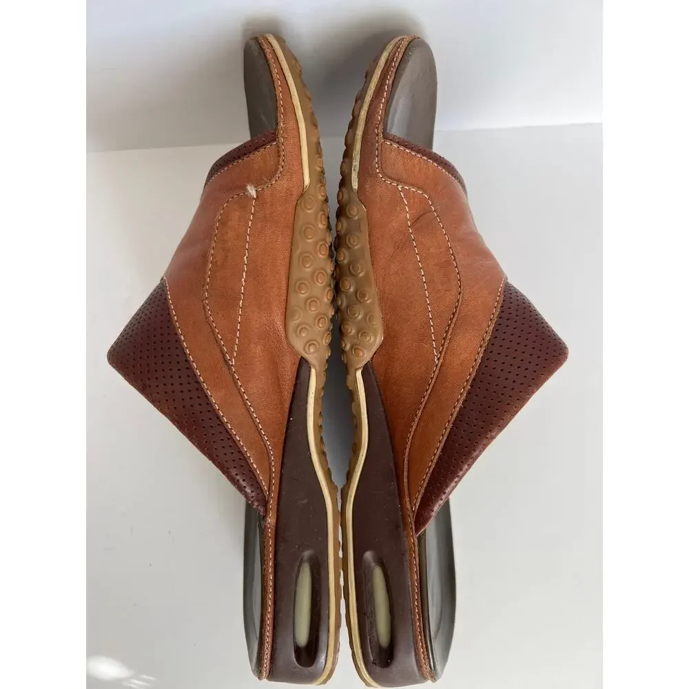 Cole Haan Nike Air Brown Two Tone Leather Open Toe Slide Sandals Men Size 10M